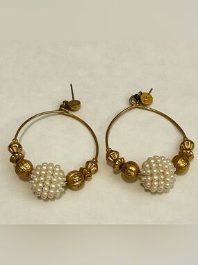 Vintage Avon Gold Hoop Earrings with Faux Pearl Cluster Beaded Hoops